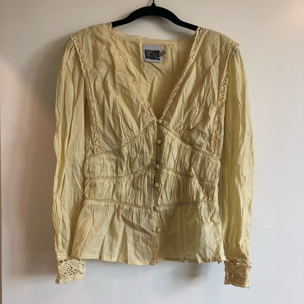 Reclaimed Vintage (from ASOS) ruched panel blouse w/ eyelet details and buttons